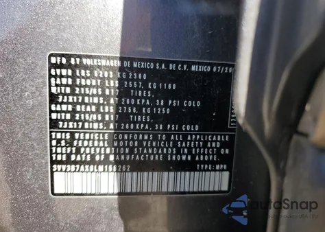 2020 Volkswagen Tiguan Se из США, поврежденный, VIN 3VV3B7AX8LM158262